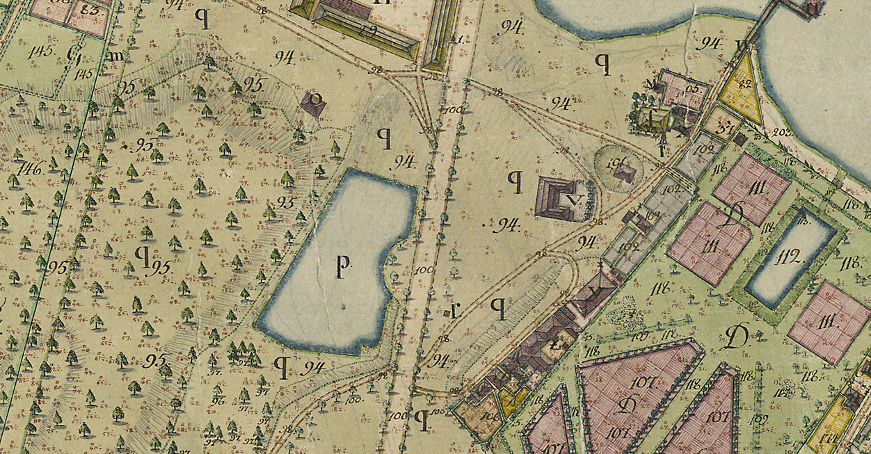 1700-talskarta över spegeldammen. Foto: Statens fastighetsverk. 