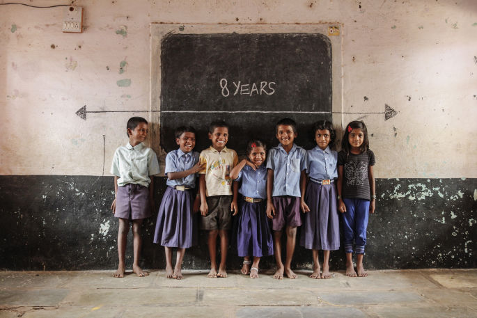 Barn från byn Ooti i Indien som på grund av undernäring är kortare än medelländen för deras ålder Foto: WaterAid/Ronny Sen..