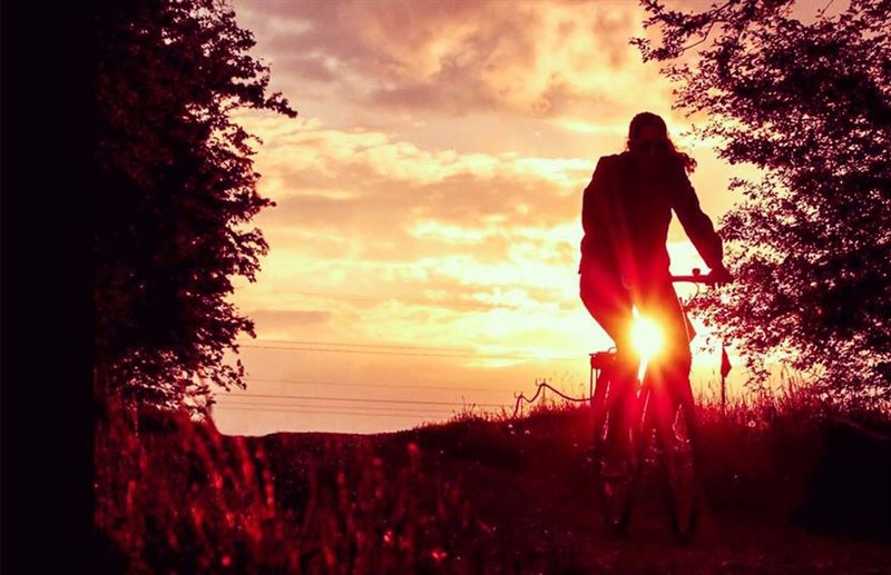 Person cyklar hem i solnedgången. Foto: If