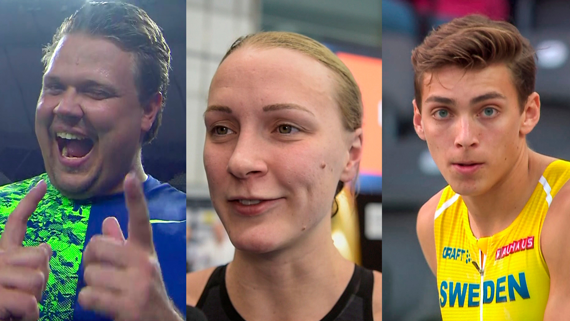  Daniel Ståhl, Sarah Sjöström och Armand Duplantis kommer att tävla om medaljer i SVT framöver. Foto: SVT 