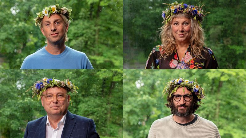 Anders Hansen, Magnus Ranstorp, Stina Wollter och Fares Fares toppar Sommar i P1:s fyra olika topplistor. Foto: SR